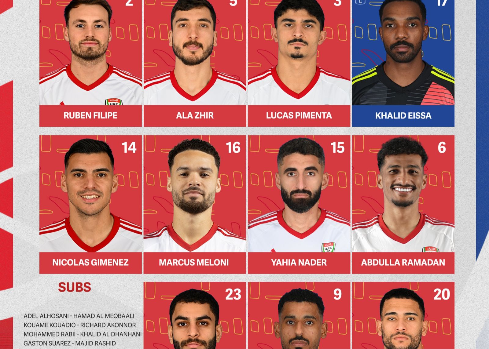 Vereinigte Arabische Emirate gegen Irak: Adil und Suhail starten, El Hamadi spielt